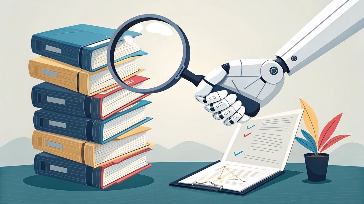 A robotic hand organizing legal documents and folders, representing AI's assistance in managing complex real estate paperwork.