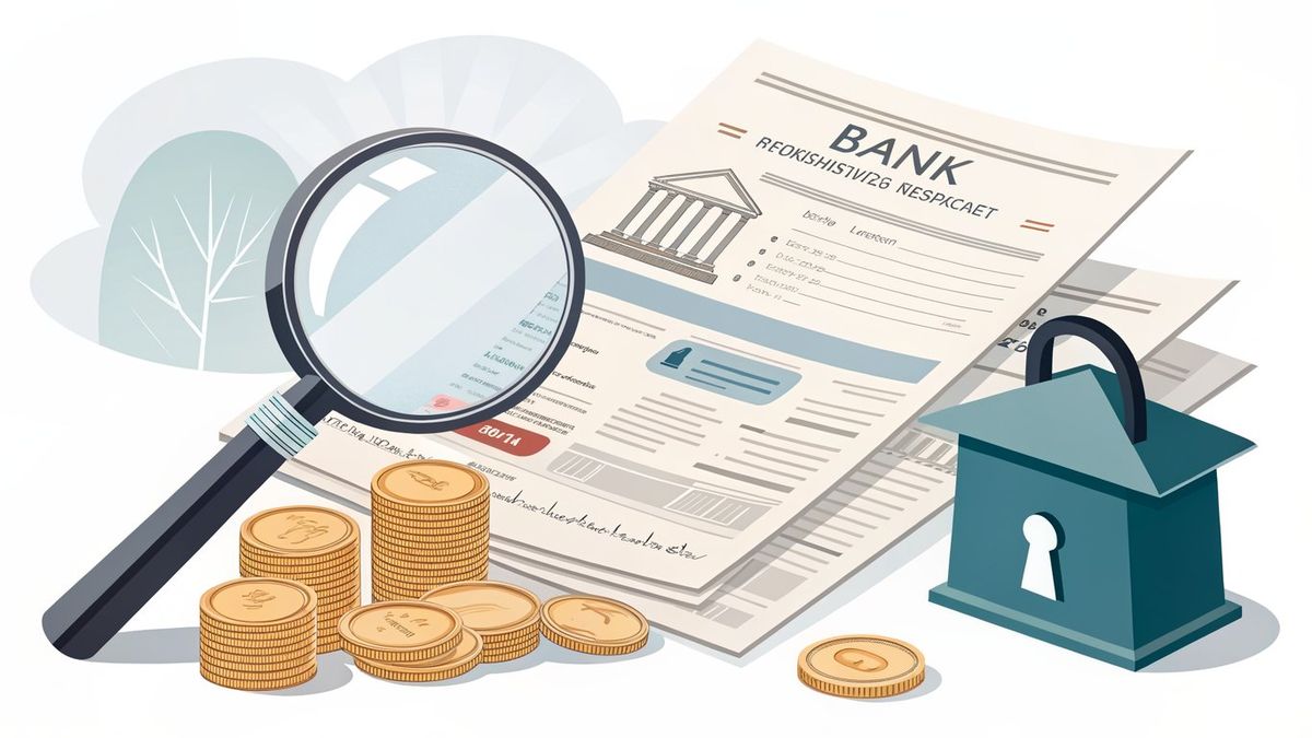 A magnifying glass inspecting financial documents, representing the critical step of verifying proof of funds.