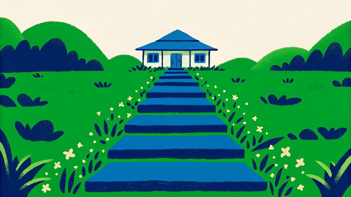A visual roadmap with steps resulting in a house, representing the home buying process.