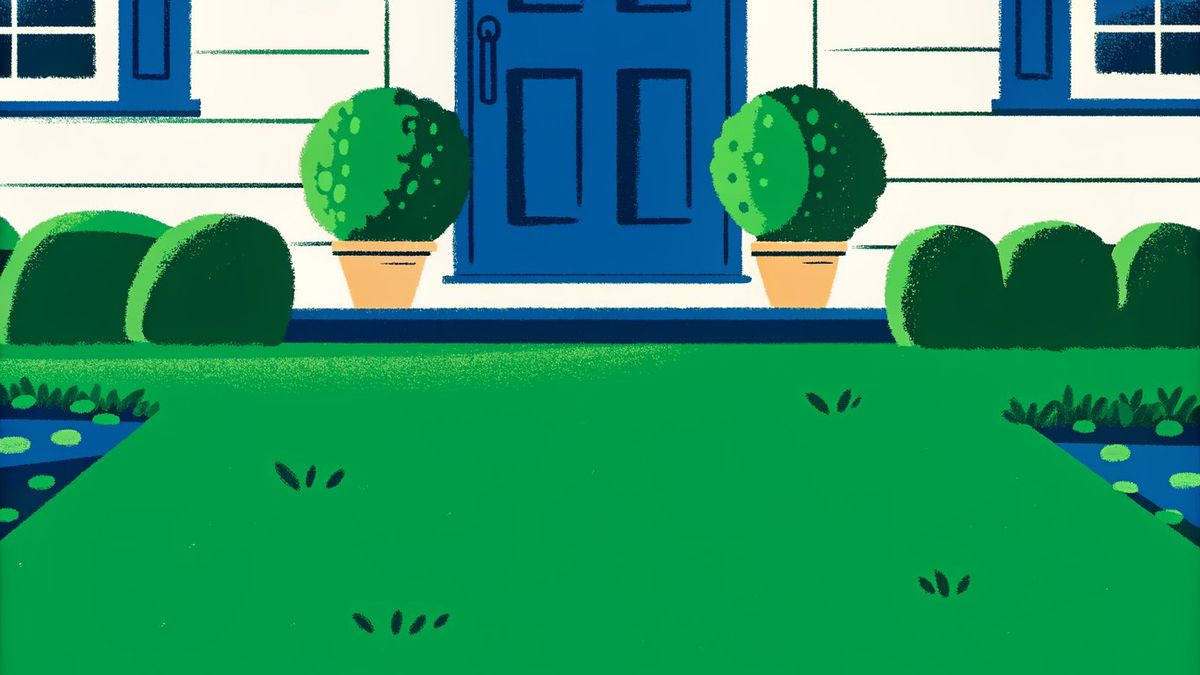 Illustration of a house with excellent curb appeal, featuring a manicured lawn and inviting entrance