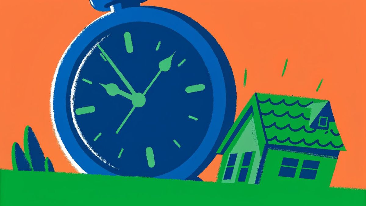A ticking clock with a house, symbolizing the fast-moving pre-foreclosure timeline in Texas.