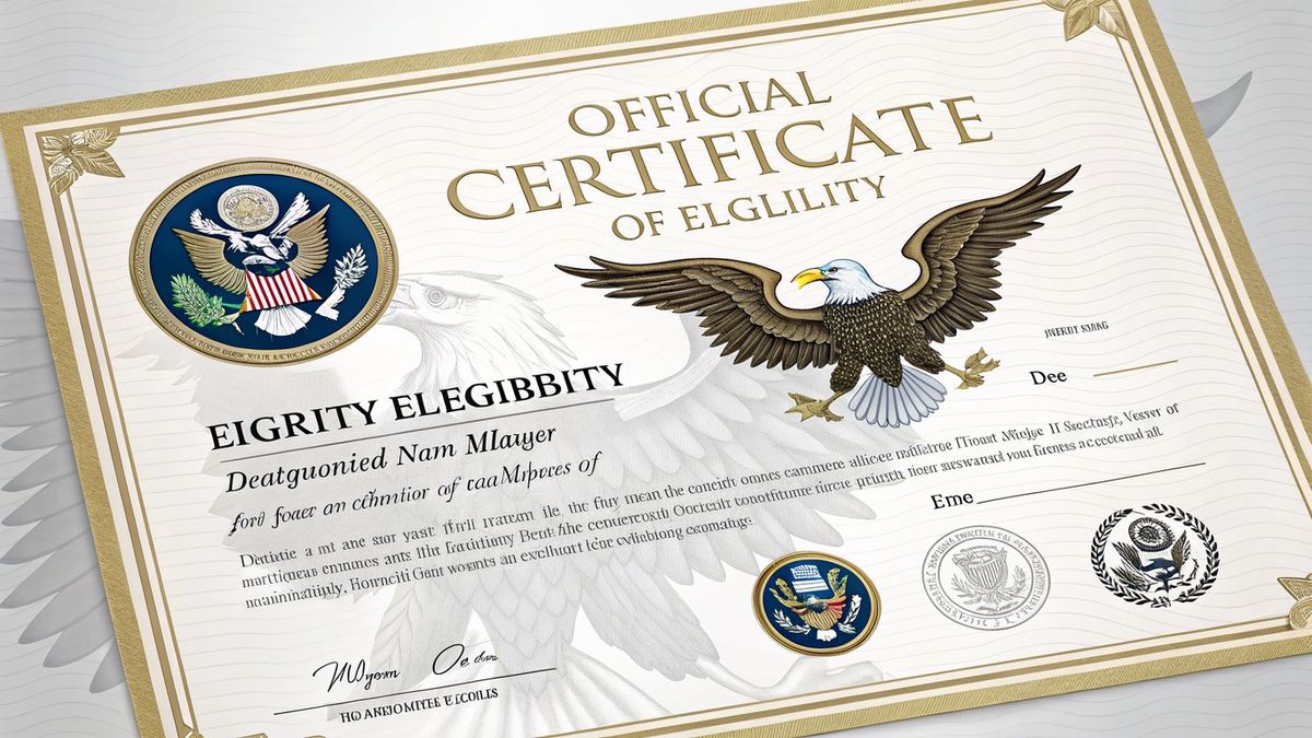 A stylized certificate with a military emblem, symbolizing the Certificate of Eligibility.