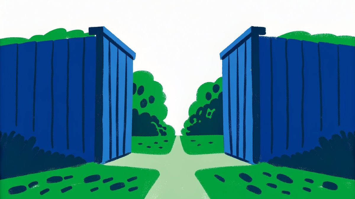 A fork in the road, one path open and clear, the other blocked by a wall, symbolizing assumable vs. conventional loans.