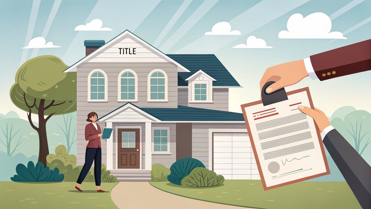 Illustration of a contract for deed, where the seller holds the property title while the buyer occupies the home.