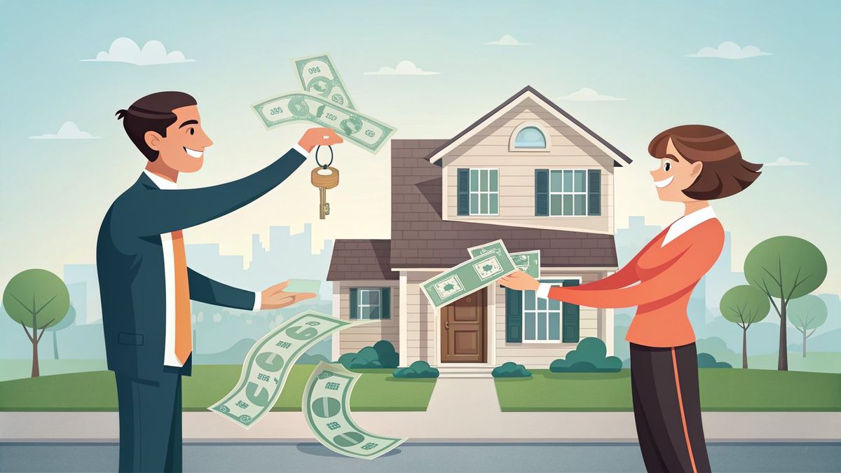 Illustration of a homeowner acting as a lender to a buyer for a house.