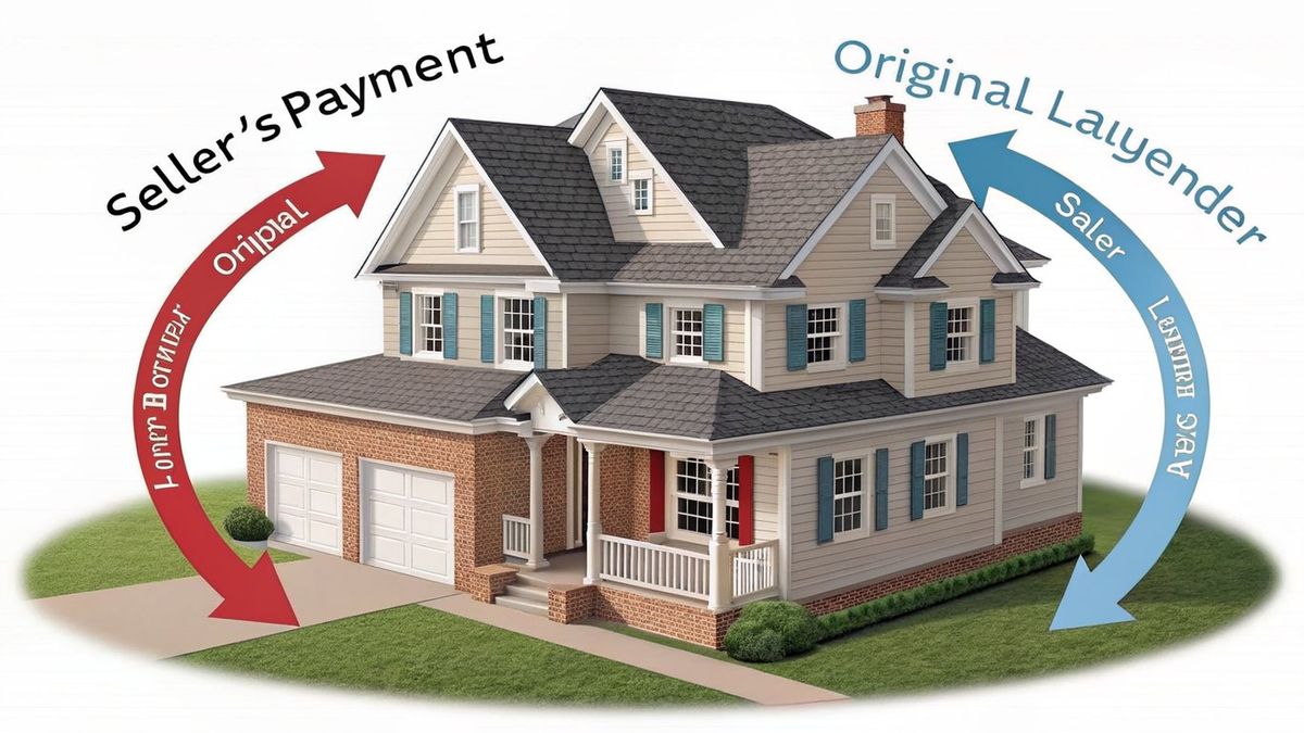 Illustration of a wraparound mortgage, showing a buyer's loan 'wrapping around' the seller's existing mortgage.