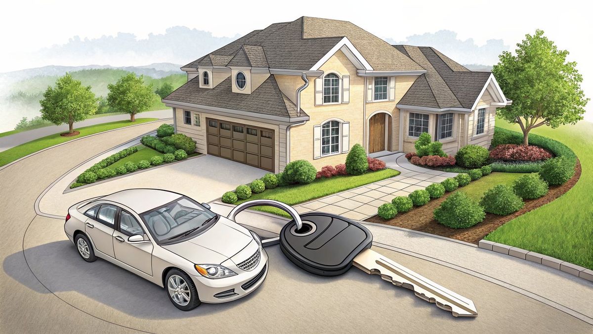 Illustration of a house with car keys, representing a rent-to-own 'test drive' for homeownership.
