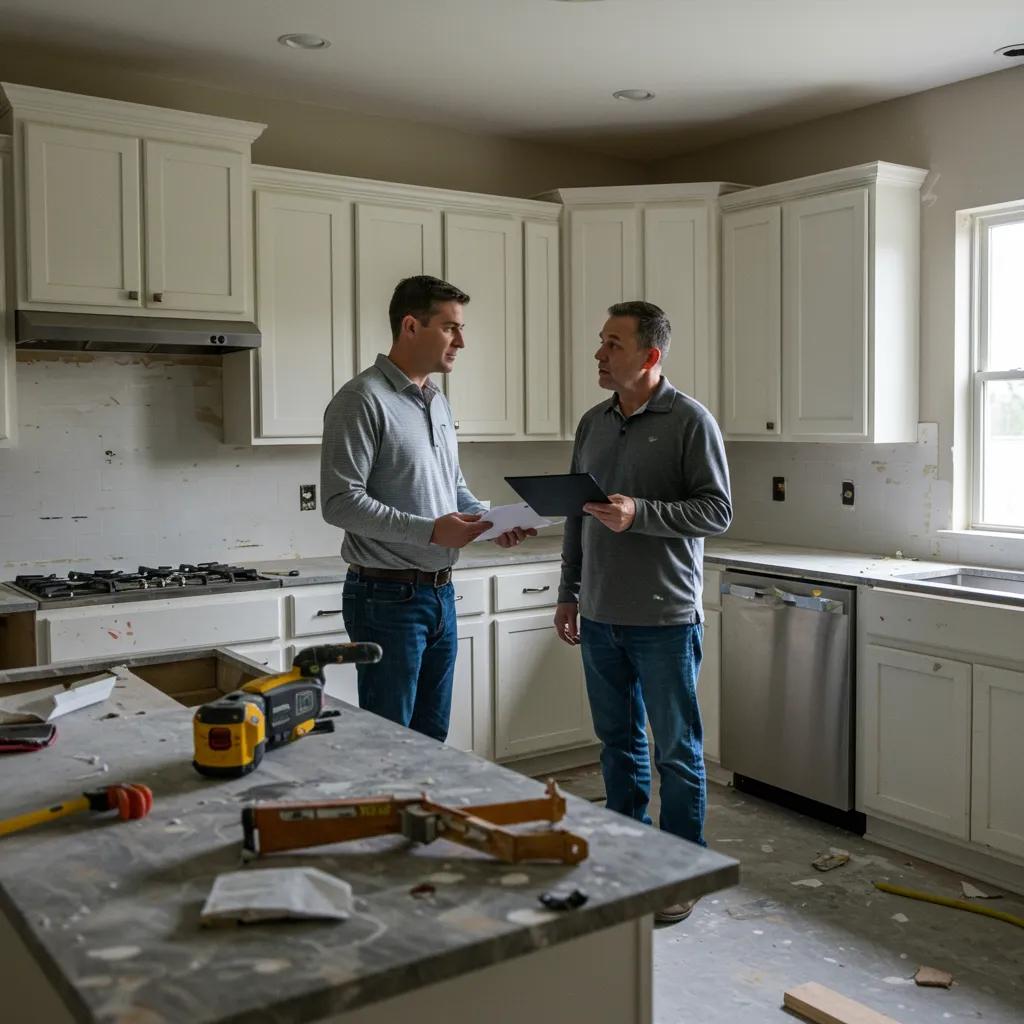 Homeowner discussing kitchen renovations with a contractor to maximize property value