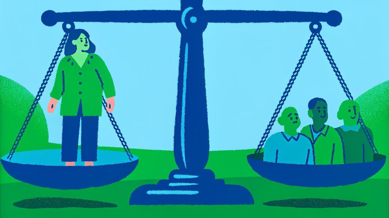 Illustration of a person balancing a scale, representing an executor's fiduciary duty to act in beneficiaries' best interests.