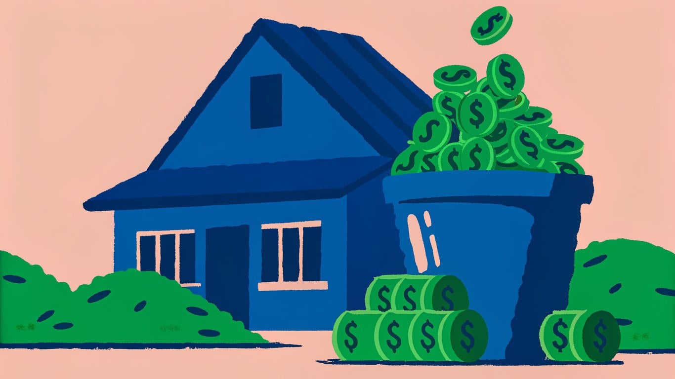 Illustration showing monthly rent credits and an upfront option fee accumulating towards a down payment for a house.