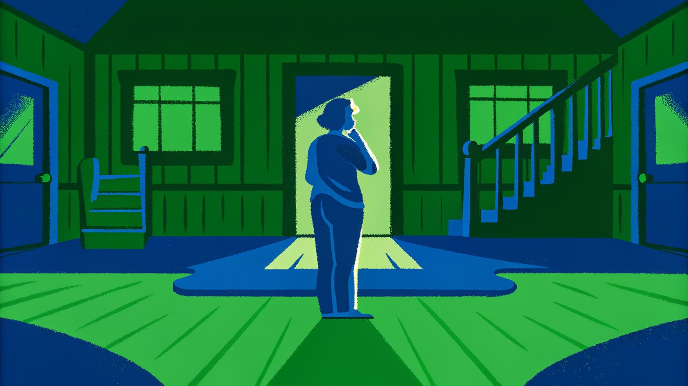 Illustration of a homeowner at a crossroads, deciding between extensive renovations and strategic repairs.