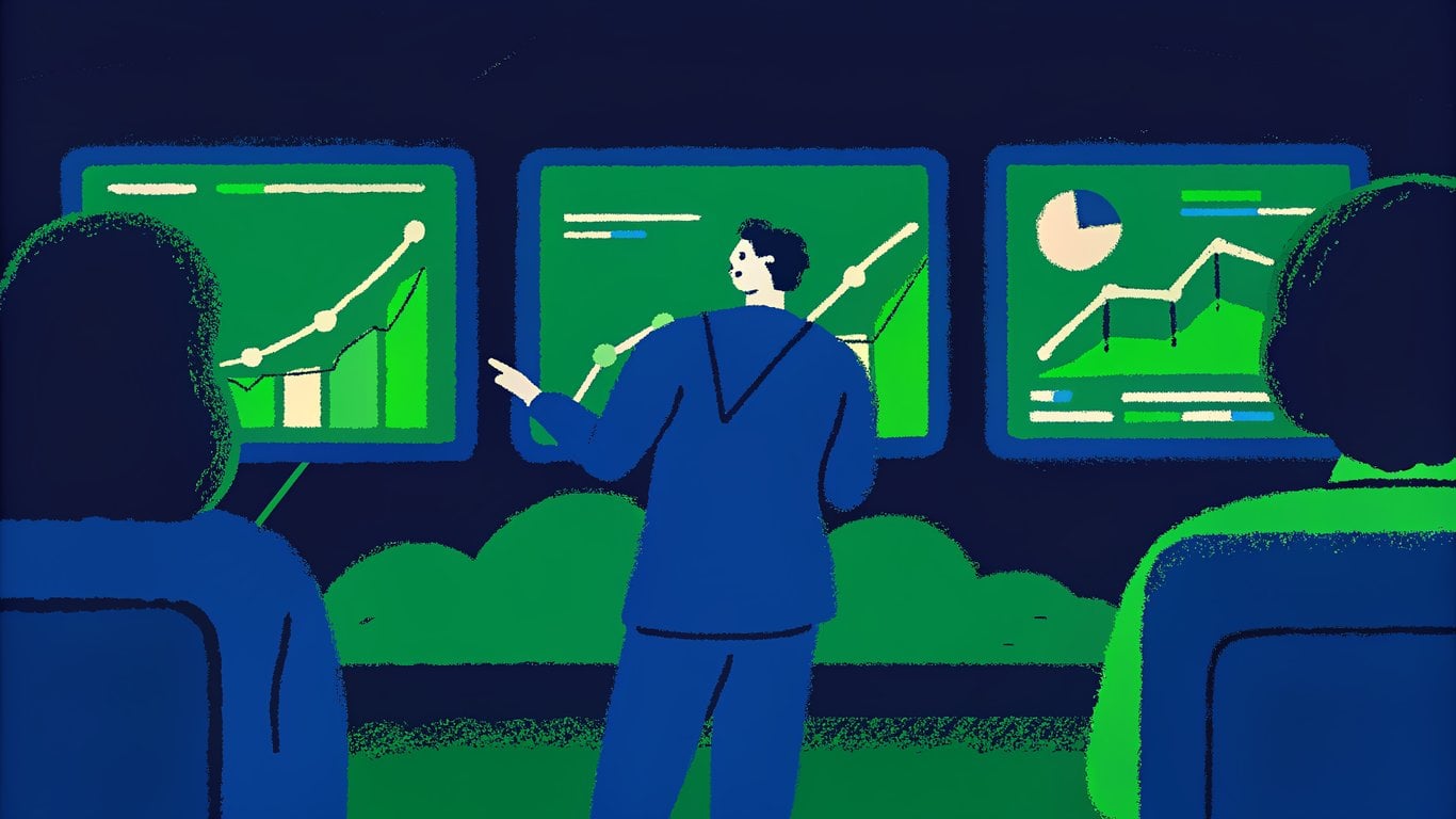 Person analyzing data on screens displaying market trends and analytics, emphasizing AI's role in real estate insights and decision-making.
