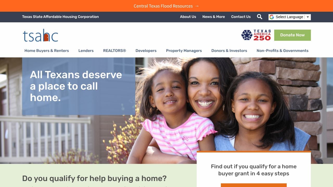 Homepage of the Texas State Affordable Housing Corporation (TSAHC) website.