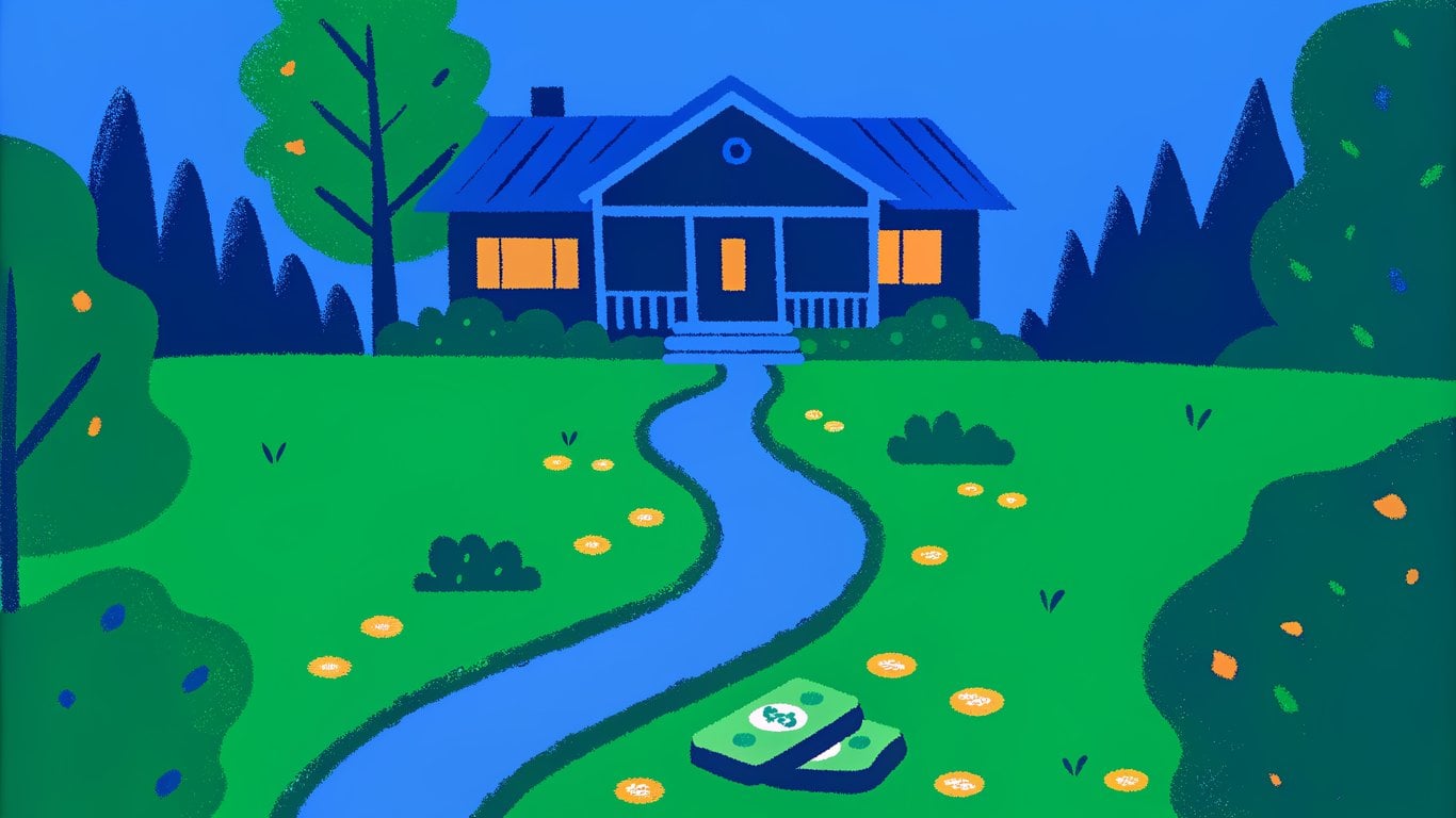 A winding path leading to a house, symbolizing the first-time home buying journey.