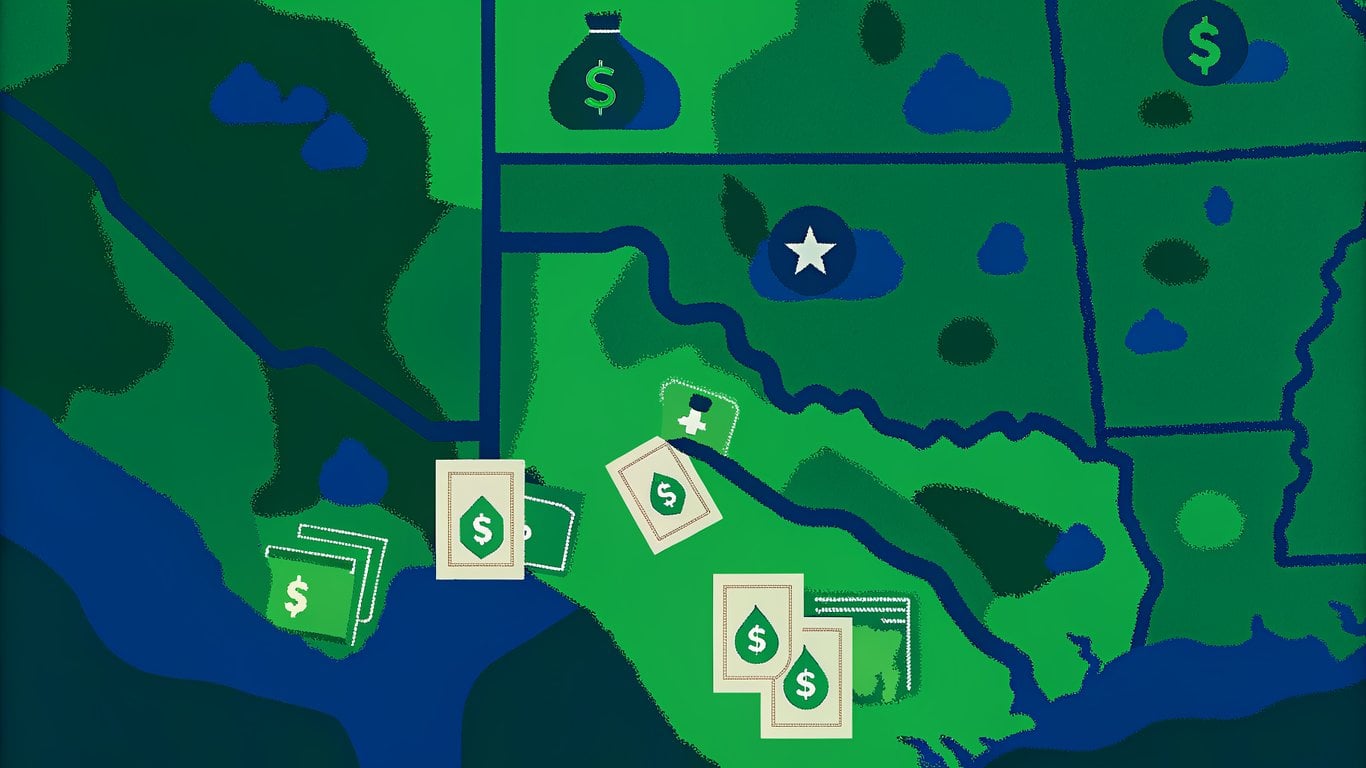A map of Texas showing varying property taxes and insurance costs across different regions.