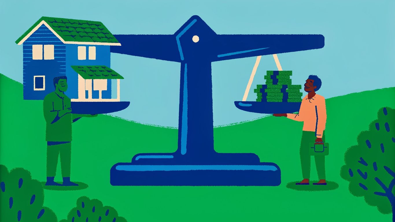 An illustration of a balanced scale representing equilibrium in the real estate market.