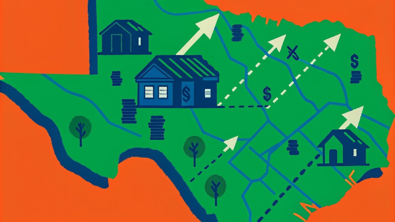 Stylized map of Texas with real estate icons representing a fast, unique market.