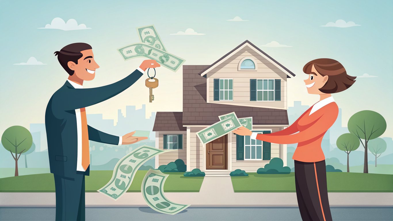 Illustration of a homeowner acting as a lender to a buyer for a house.