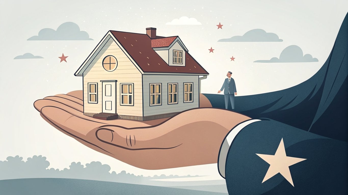 A hand with a star emblem cradling a house, representing the VA loan guarantee.