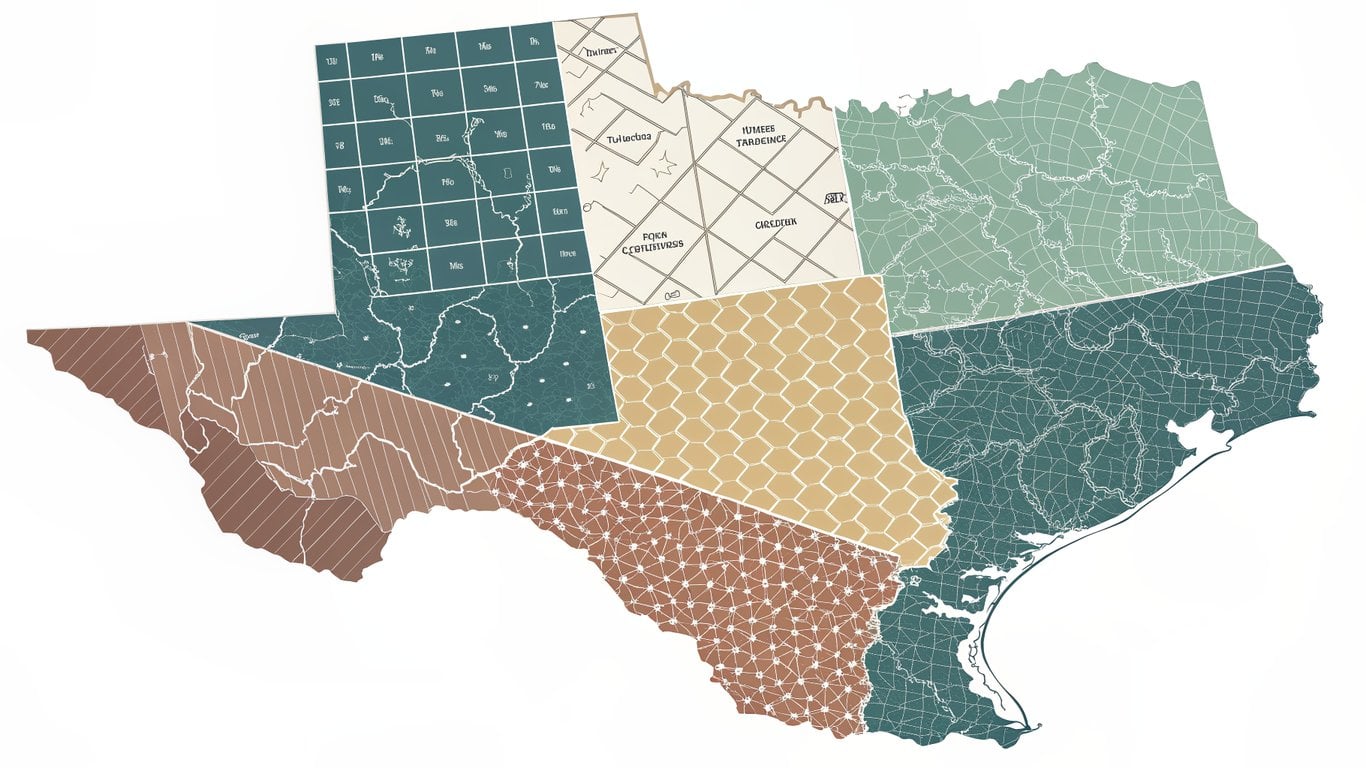 Simplified map of Texas highlighting its four major metropolitan regions: Dallas-Fort Worth, Houston, Austin, and San Antonio.