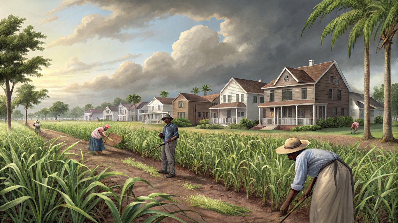 A visual representation of Sugar Land's transformation from an agricultural past to a modern suburban landscape.