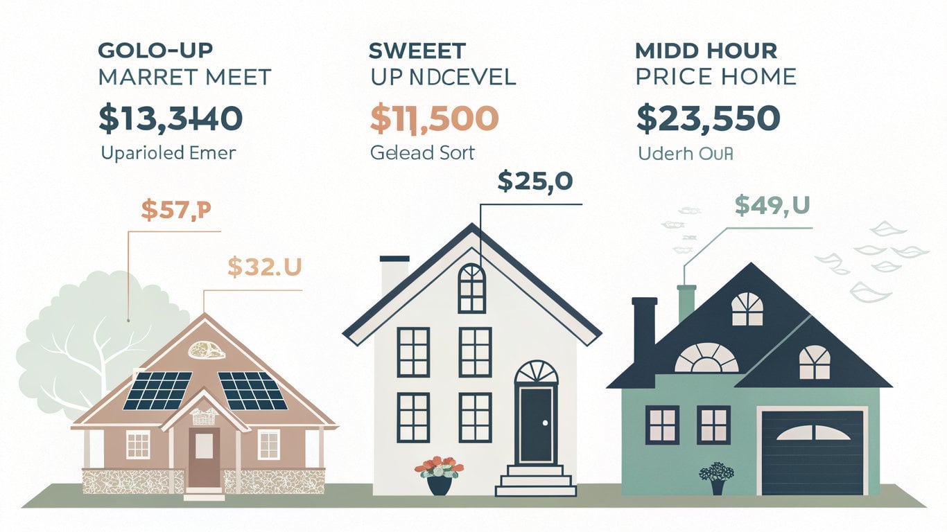 Illustration of three houses representing different price points in Spring, TX: entry-level, sweet spot, and move-up market.