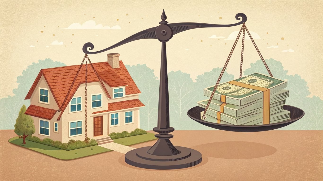Illustration of a balanced scale representing a stable real estate market